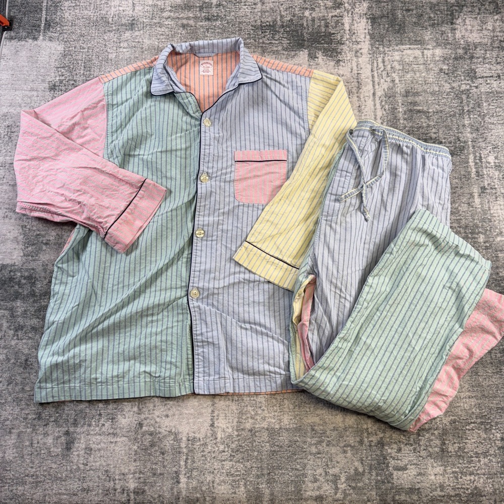 Brooks Brothers Pajama Set Mens XL Fun Striped Cotton Oxford Multicolor 2 Piece